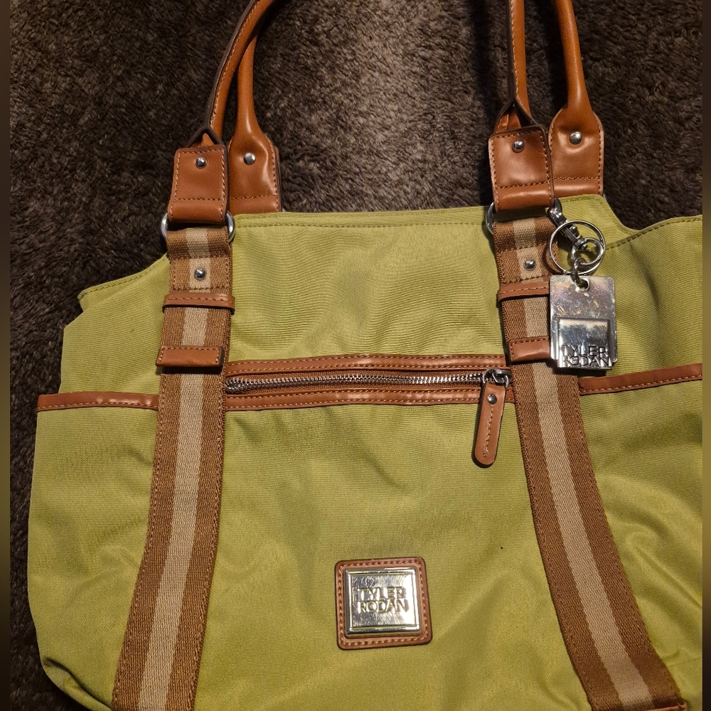 Tyler Rodan Green and Brown Logo Tote